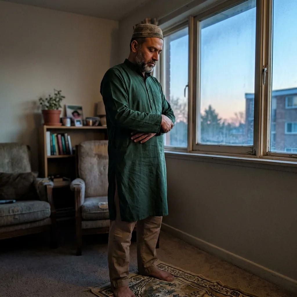 A man in Salah at home at dawn